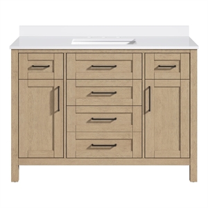 OVE Tahoe 48 in. Bathroom Vanity in Sahara Birch with White Countertop