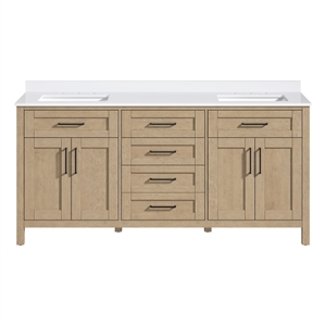 OVE Tahoe 72 in. Bathroom Vanity in Sahara Birch with White Countertop