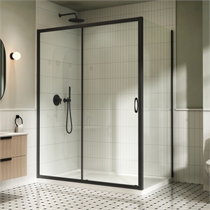 OVE Decors Breeze Sliding 60&quotx36&quot Framed Corner Shower Kit, Matte Black