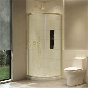 OVE Decors Breeze 33&quotx33&quot Clear Sliding Curved Shower Kit, Brushed Gold