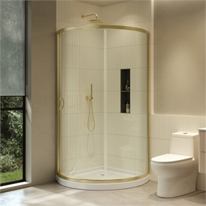 OVE Decors Breeze 40&quotx40&quot Clear Sliding Curved Shower Kit, Brushed Gold