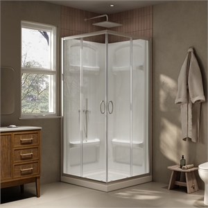 OVE Decors Breeze Square 36&quotx36&quot Framed Corner Shower Kit, Satin Nickel