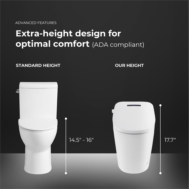 OVE Bradley ADA Dual-Flush Hands-Free Smart Bidet Toilet with White Trim