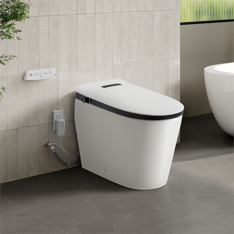 OVE Bradley ADA Dual-Flush Hands-Free Smart Bidet Toilet with Black Trim
