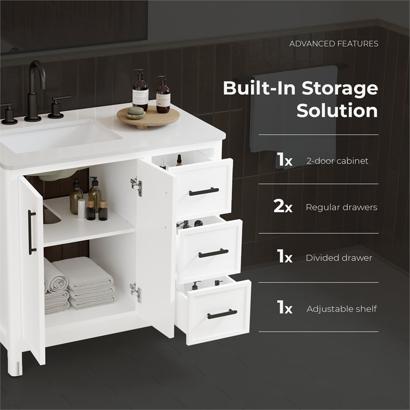OVE Solas 36 in. Bathroom Vanity in Pure White with White Countertop