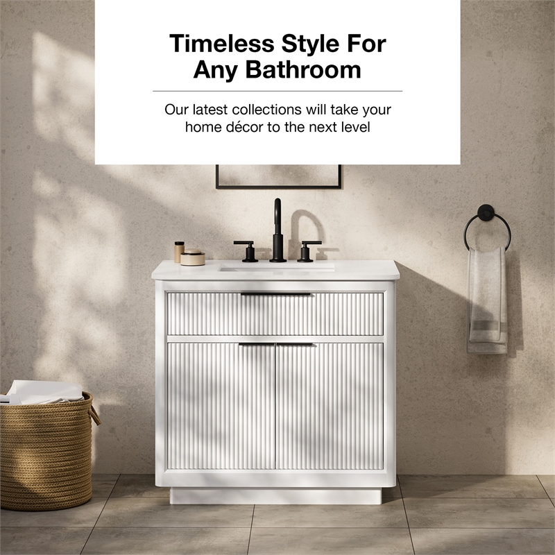 OVE Xander 36 in. Pure White Bathroom Vanity with Matte Black Hardware