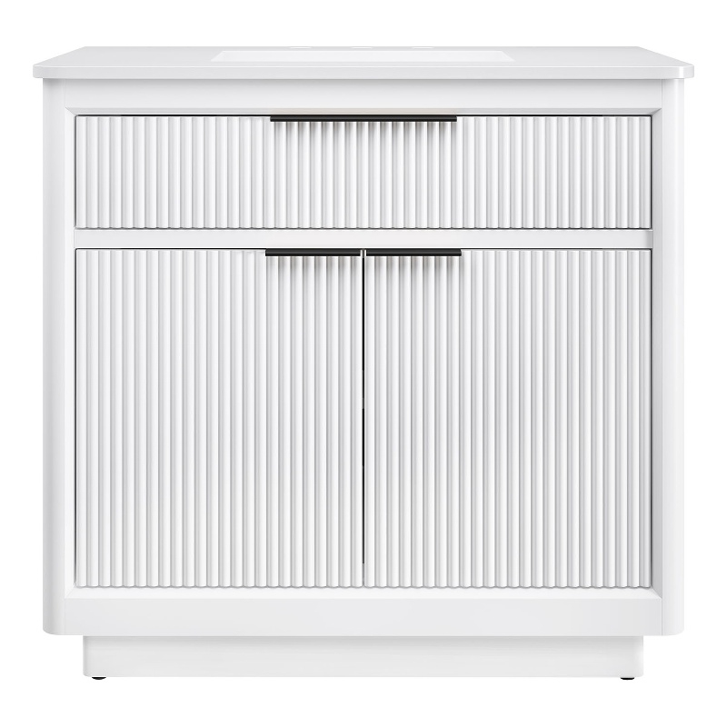 OVE Xander 36 in. Pure White Bathroom Vanity with Matte Black Hardware