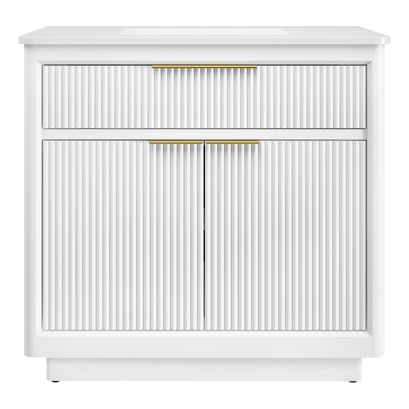 OVE Xander 36 in. Pure White Bathroom Vanity with Brushed Gold Hardware