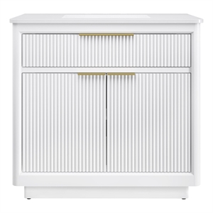 OVE Xander 36 in. Pure White Bathroom Vanity with Brushed Gold Hardware