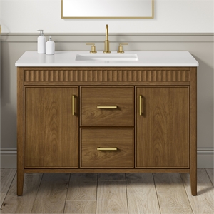 OVE Juliette 48 in. Warm Walnut Bathroom Vanity with White Quartz Brushed Gold
