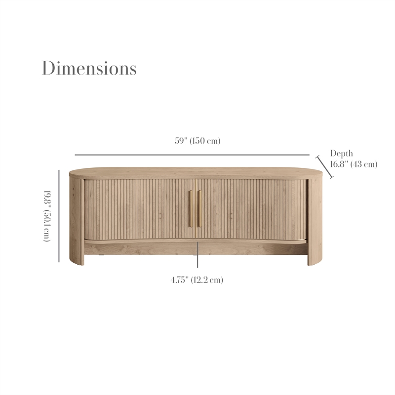 OVE Sarah 59 in. Modern Media Console in Light Oak with Brushed Gold Hardware