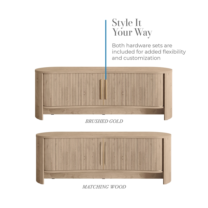OVE Sarah 59 in. Modern Media Console in Light Oak with Brushed Gold Hardware
