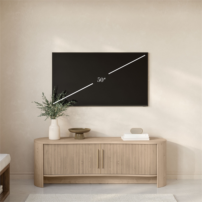 OVE Sarah 59 in. Modern Media Console in Light Oak with Brushed Gold Hardware