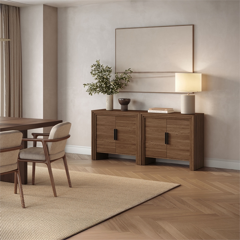 OVE Jenna 35 in. Set of 2 Accent Cabinets in Warm Walnut with Matte Black Hardware