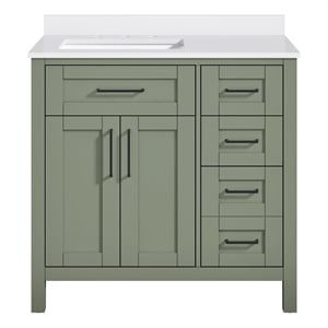 OVE Tahoe 36 in. Bathroom Vanity in Sage Green with White Countertop