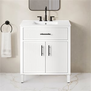 OVE Carissa 30 in. Matte White Bathroom Vanity with White Ceramic Countertop