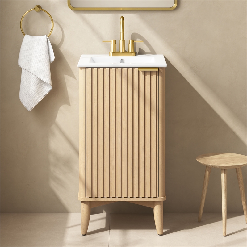 Gabi 18 in. Single Sink Freestanding Rustic Ash Vanity White Ceramic Top