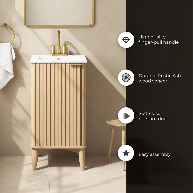 Gabi 18 in. Single Sink Freestanding Rustic Ash Vanity White Ceramic Top