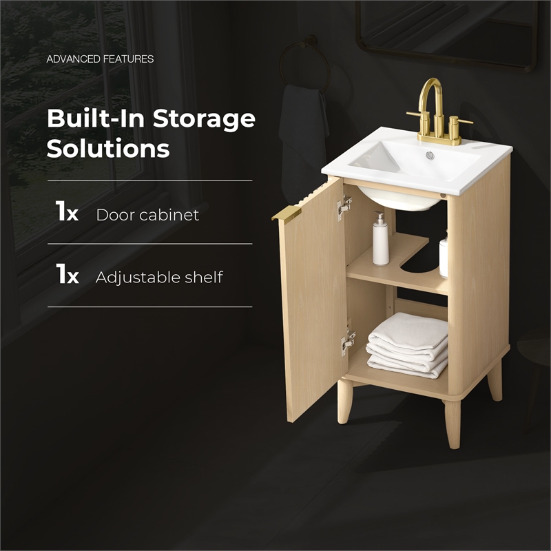 Gabi 18 in. Single Sink Freestanding Rustic Ash Vanity White Ceramic Top
