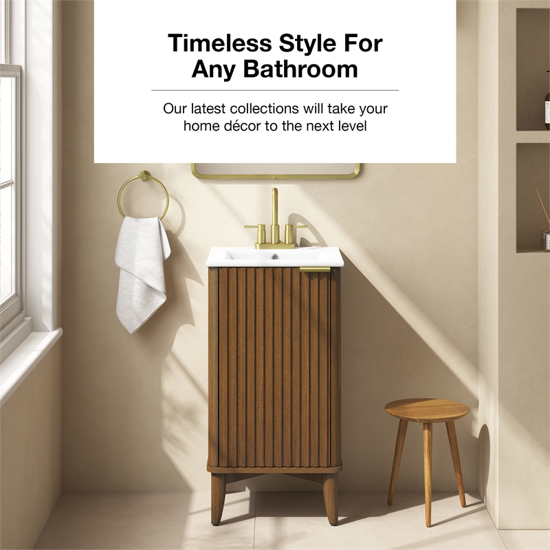 Gabi 18 in. Single Sink Freestanding Warm Walnut Vanity White Ceramic Top