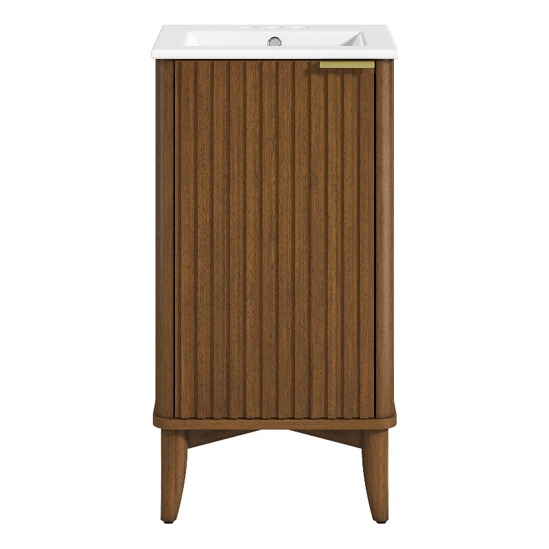 Gabi 18 in. Single Sink Freestanding Warm Walnut Vanity White Ceramic Top