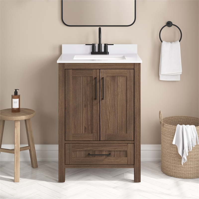 OVE Kansas 24 in. Single Sink Vanity in Spiced Walnut Matte Black