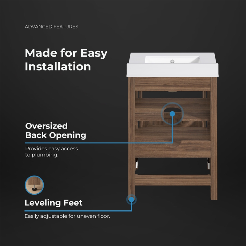 OVE Kansas 24 in. Single Sink Vanity in Spiced Walnut Matte Black