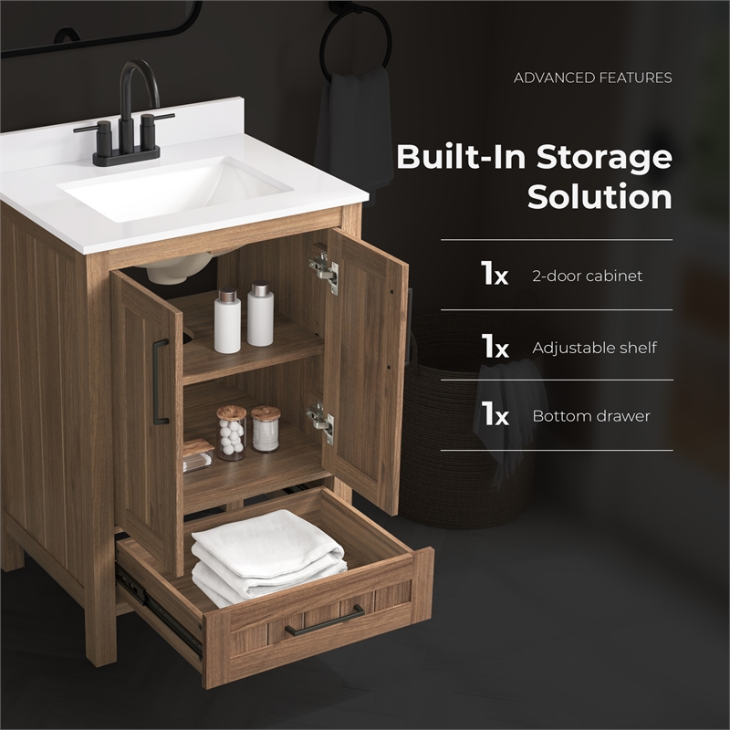 OVE Kansas 24 in. Single Sink Vanity in Spiced Walnut Matte Black