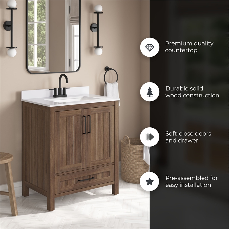 OVE Kansas 30 in. Single Sink Vanity in Spiced Walnut Matte Black