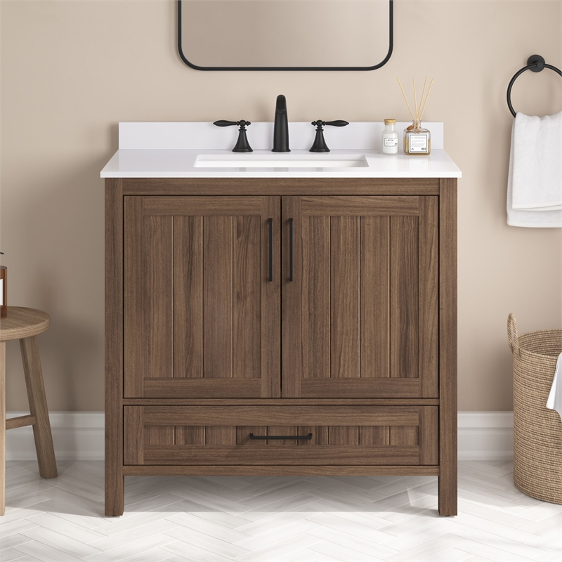 OVE Kansas 36 in. Single Sink Vanity in Spiced Walnut Matte Black