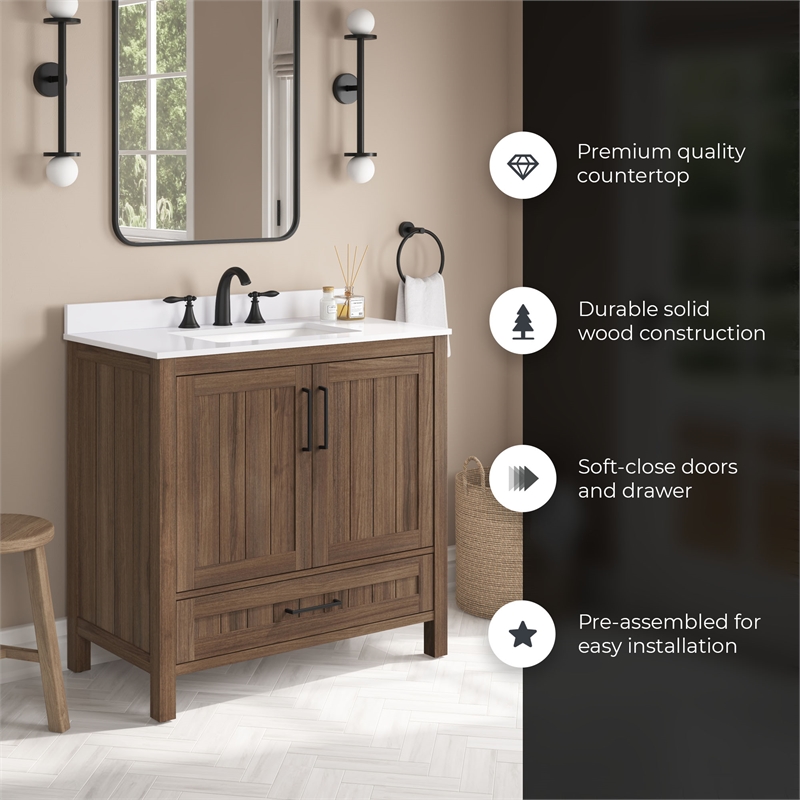 OVE Kansas 36 in. Single Sink Vanity in Spiced Walnut Matte Black