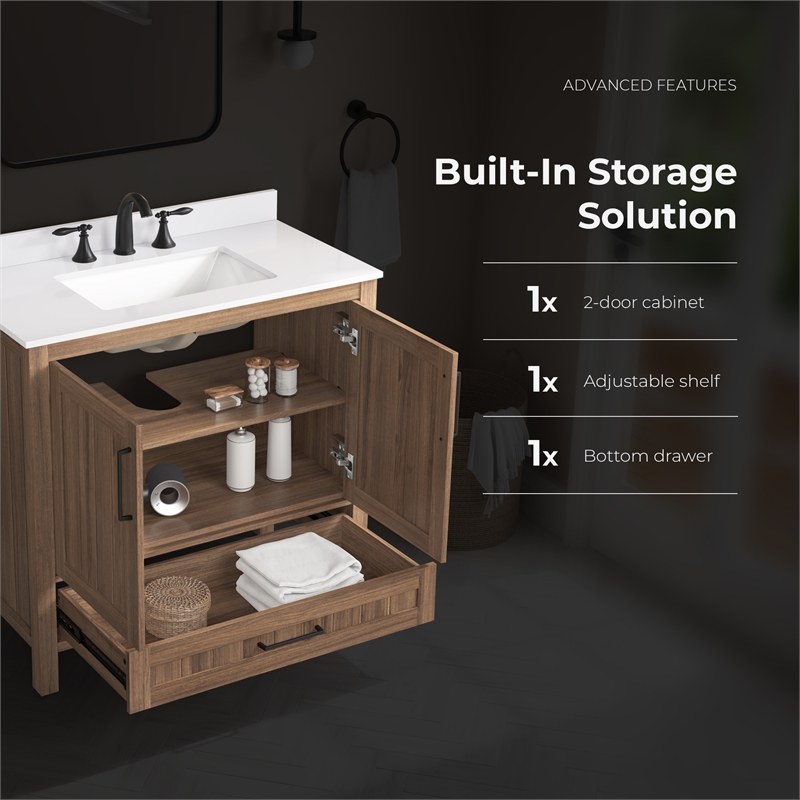 OVE Kansas 36 in. Single Sink Vanity in Spiced Walnut Matte Black