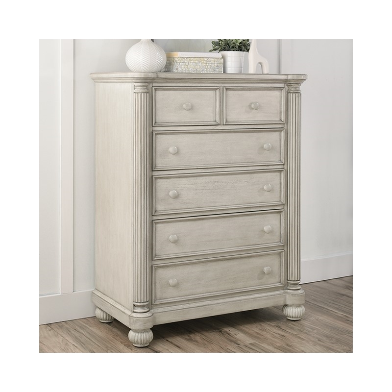 Charleston 6-Drawer Wood Chest in Weathered White