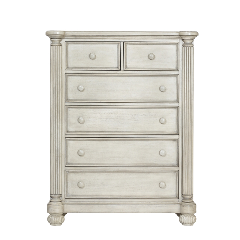 Charleston 6-Drawer Wood Chest in Weathered White