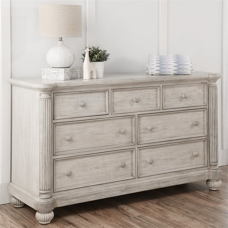 Heritage Baby Products Charleston 7-Drawer Wood Dresser in Weathered White