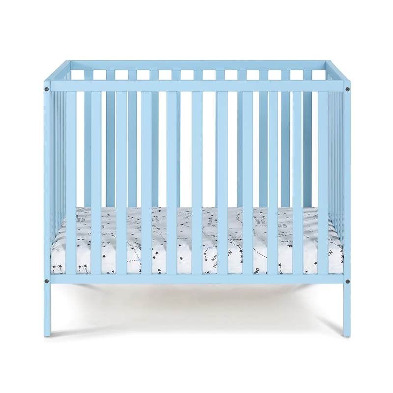 Suite Bebe Palmer Contemporary Wood Mini Crib with Mattress Pad in Baby Blue