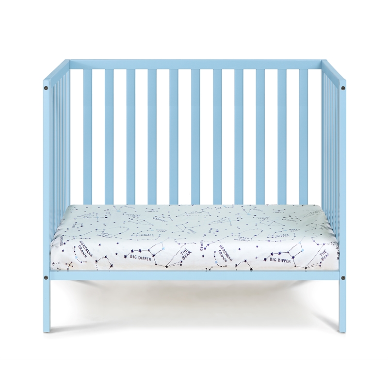 Suite Bebe Palmer Contemporary Wood Mini Crib with Mattress Pad in Baby Blue