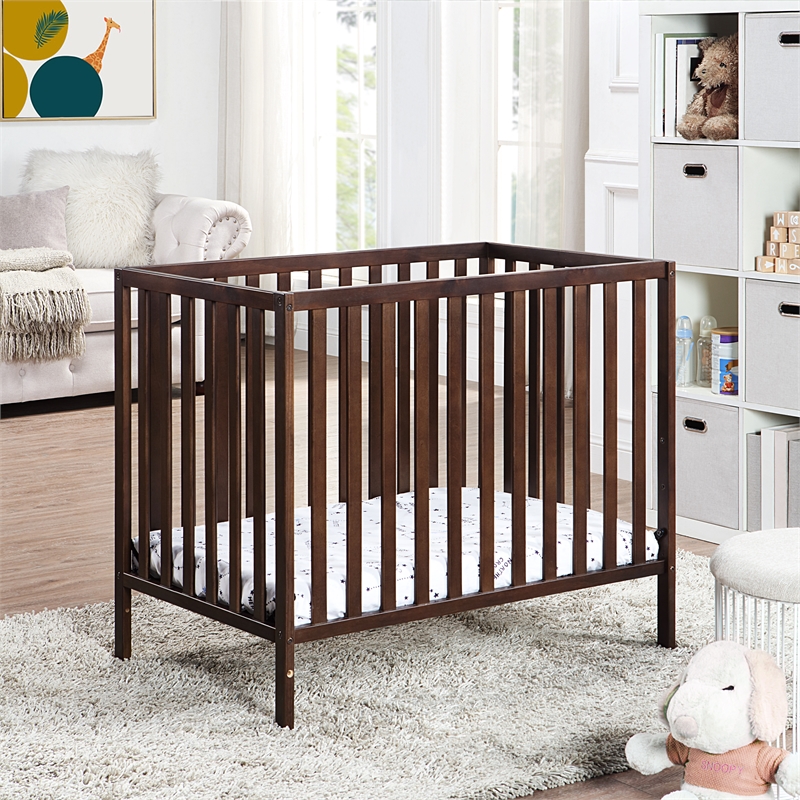 Suite Bebe Palmer Contemporary Wood Mini Crib with Mattress Pad in Espresso
