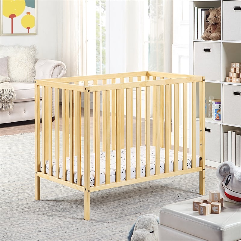 Suite Bebe Palmer Contemporary Wood Mini Crib with Mattress Pad in Natural
