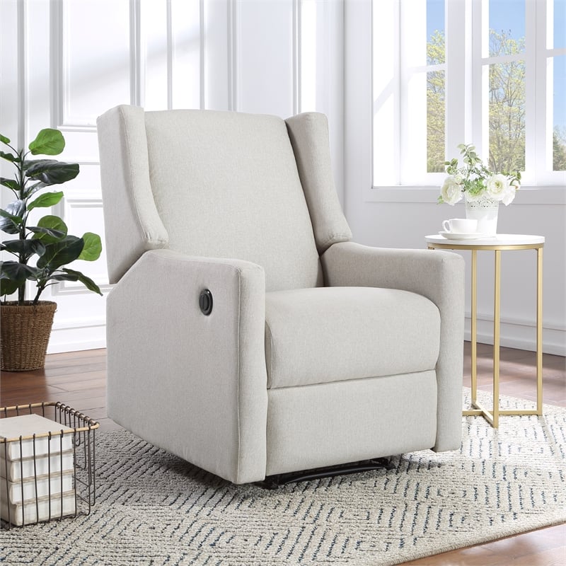 Suite Bebe Pronto Contemporary Wood and Fabric Power Recliner in Buff Beige
