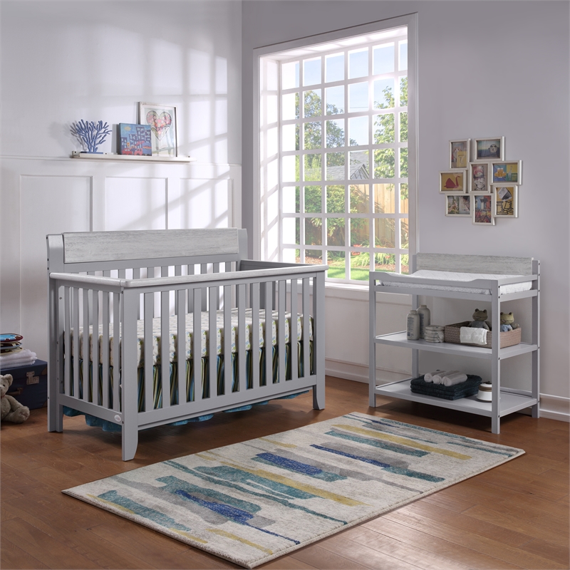 Suite Bebe Hayes Wood 4-in-1 Convertible Crib in Gray/Weathered Granite