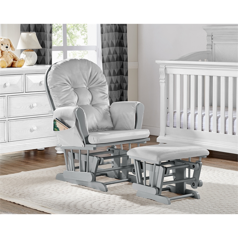 Suite Bebe Mason Wood and Fabric Glider and Ottoman in Light Gray