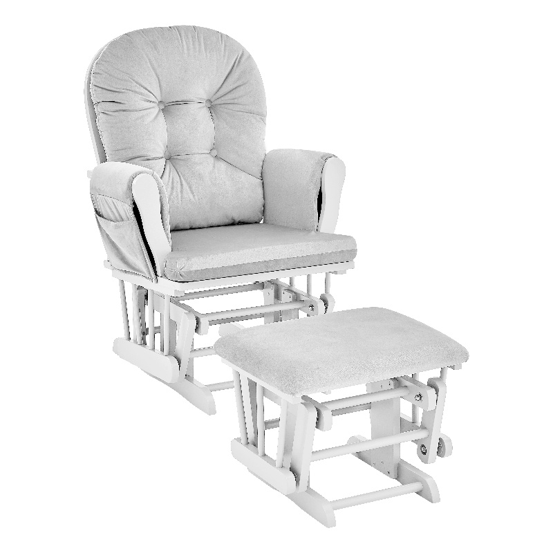 Suite Bebe Mason Wood and Fabric Glider and Ottoman in White and Gray