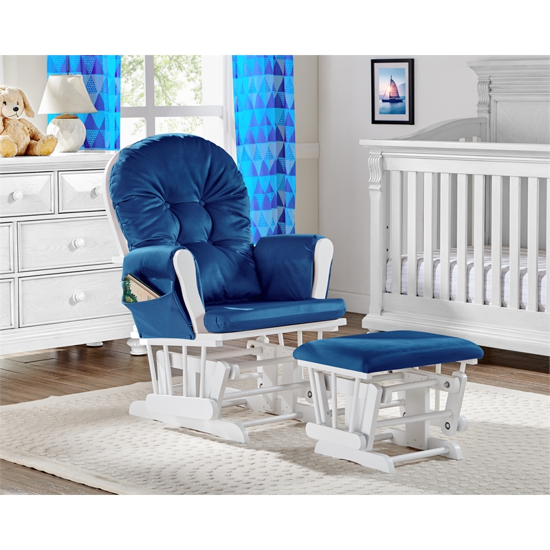 Suite Bebe Mason Wood and Fabric Glider and Ottoman in White and Navy