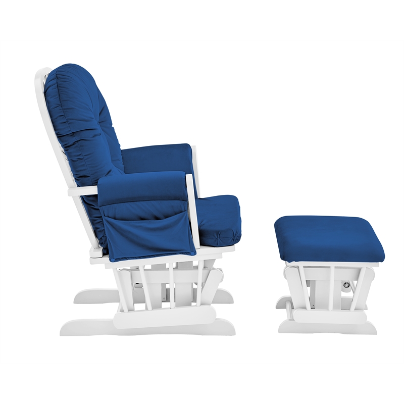 Suite Bebe Mason Wood and Fabric Glider and Ottoman in White and Navy