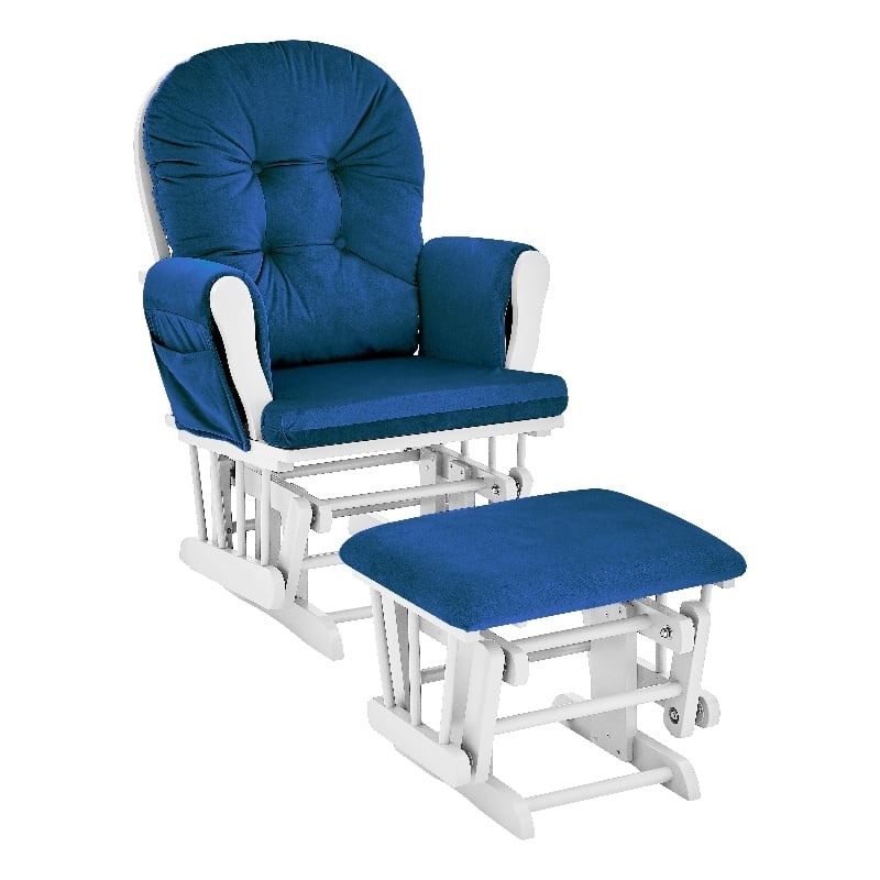 Suite Bebe Mason Wood and Fabric Glider and Ottoman in White and Navy