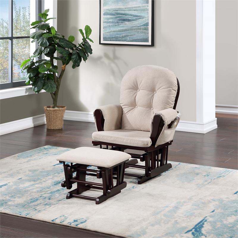 Suite Bebe Mason Traditional Wood Glider and Ottoman in Espresso/Latte