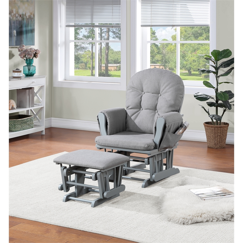 Suite Bebe Mason Traditional Wood Glider and Ottoman in Gray/Oyster