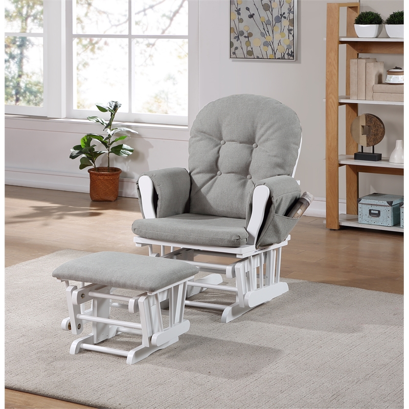 Suite Bebe Mason Traditional Wood Glider and Ottoman in White/Oyster