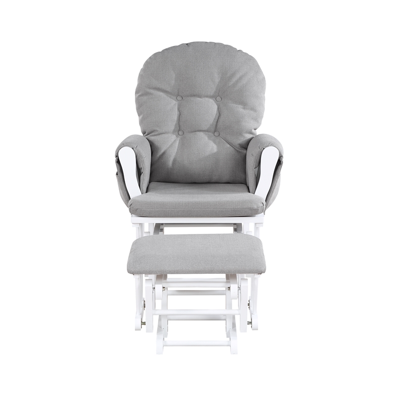 Suite Bebe Mason Traditional Wood Glider and Ottoman in White/Oyster